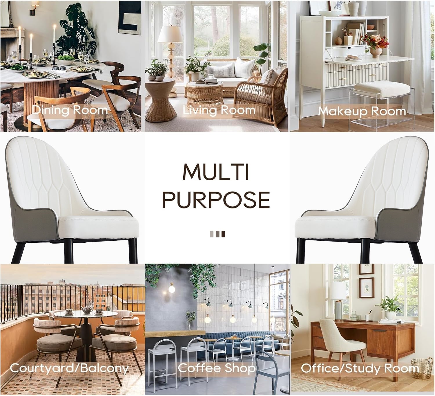 White+Gray PU Dining Chairs - Set of 2 for Dining Room