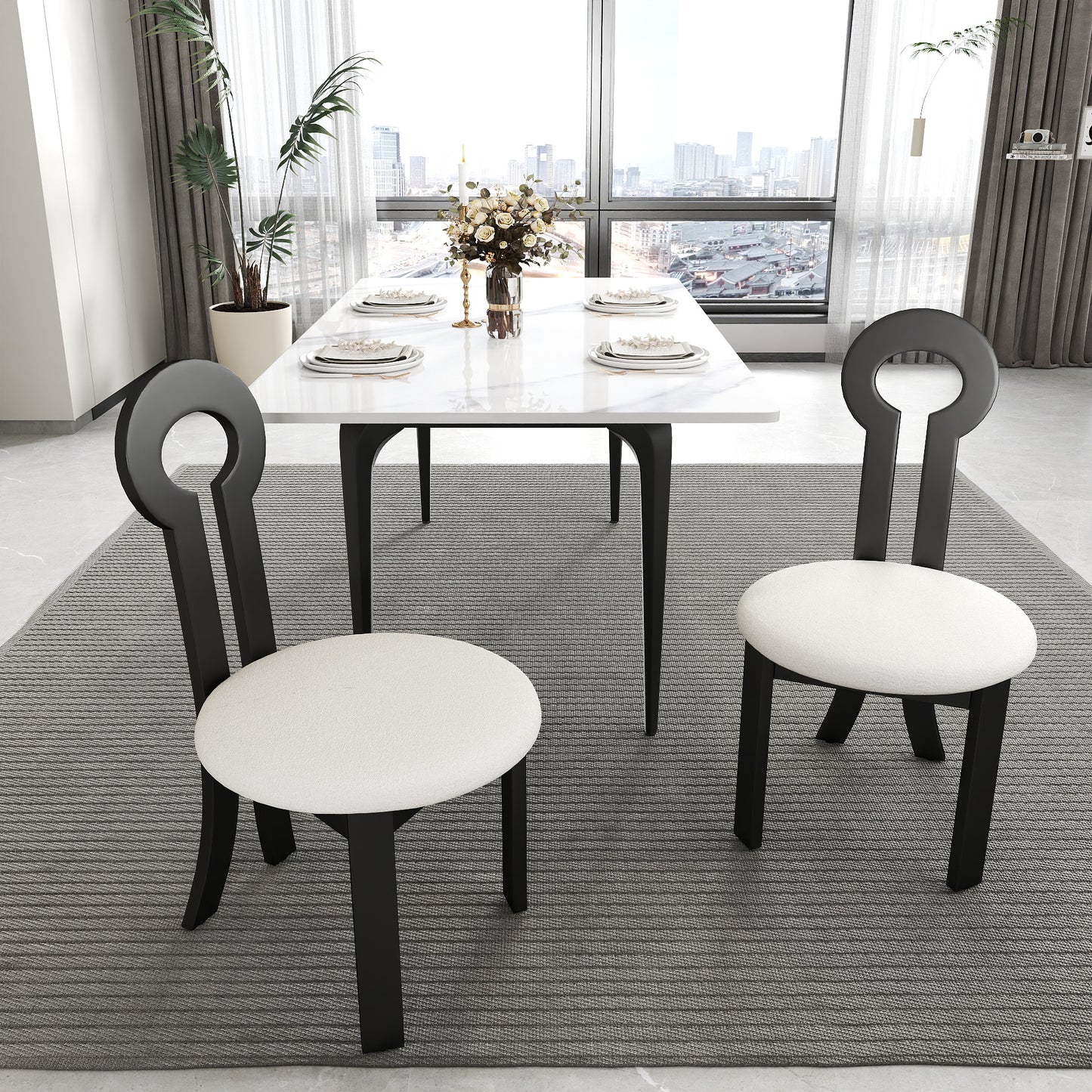 Modern Black & White Rubber Wood Dining Chair Set of 2