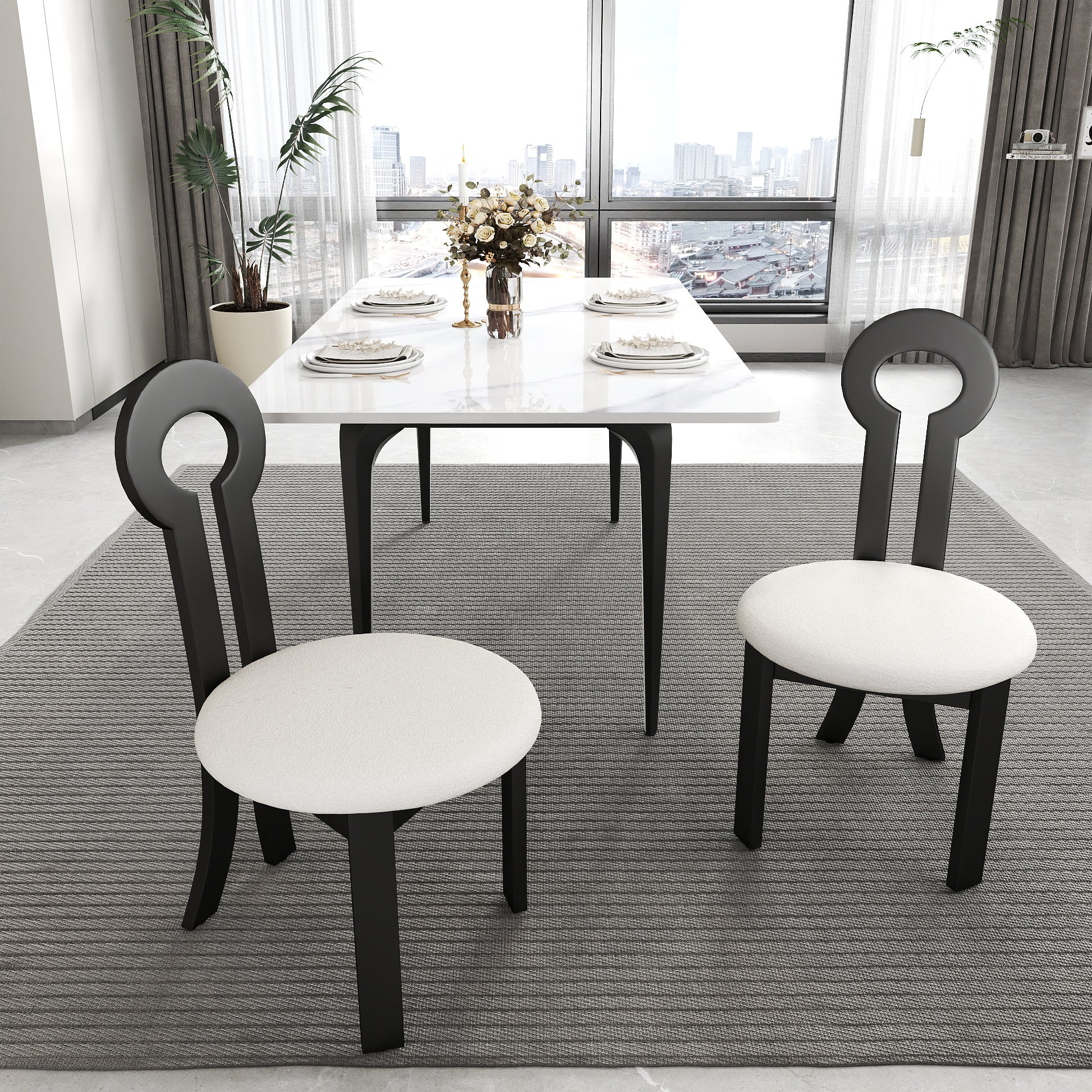 Modern Black & White Rubber Wood Dining Chair Set of 2