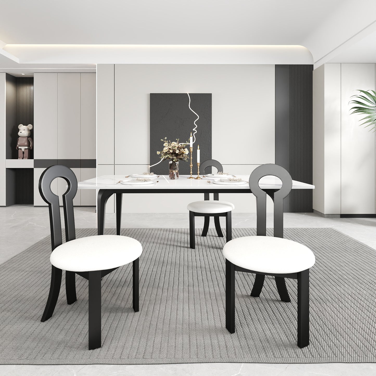 Modern Black & White Rubber Wood Dining Chair Set of 2