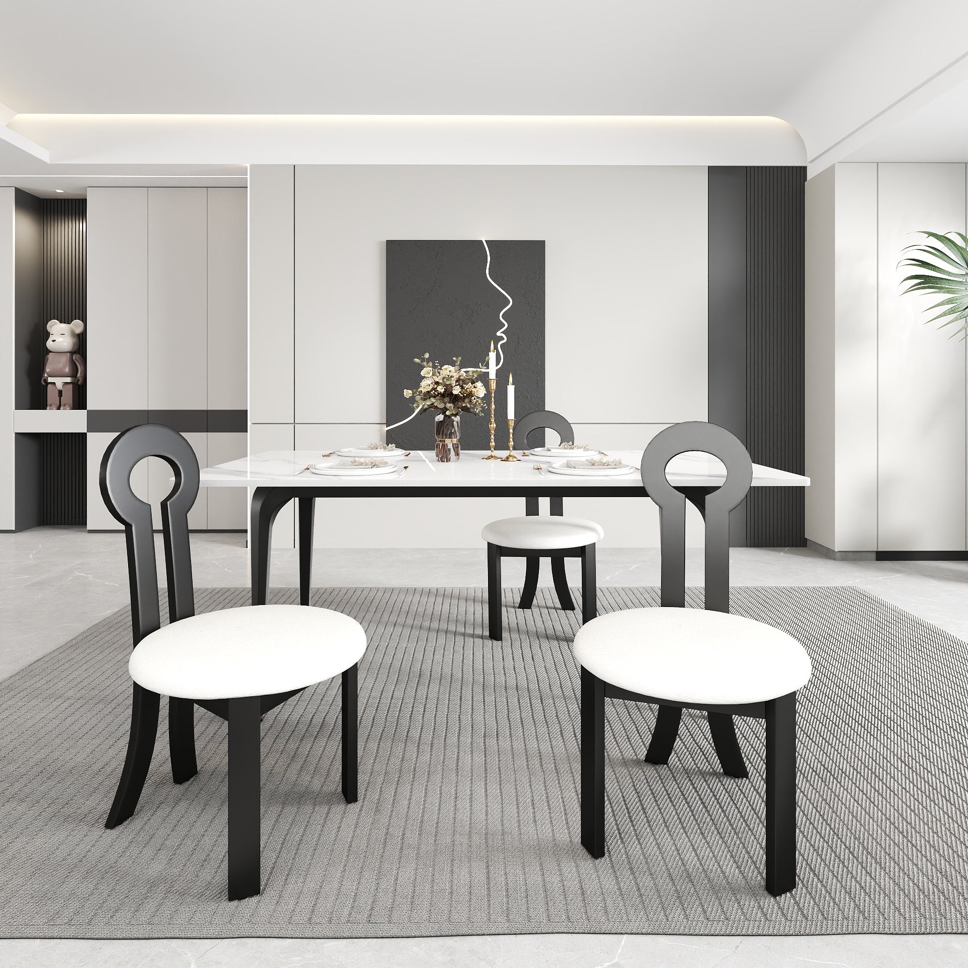 Modern Black & White Rubber Wood Dining Chair Set of 2
