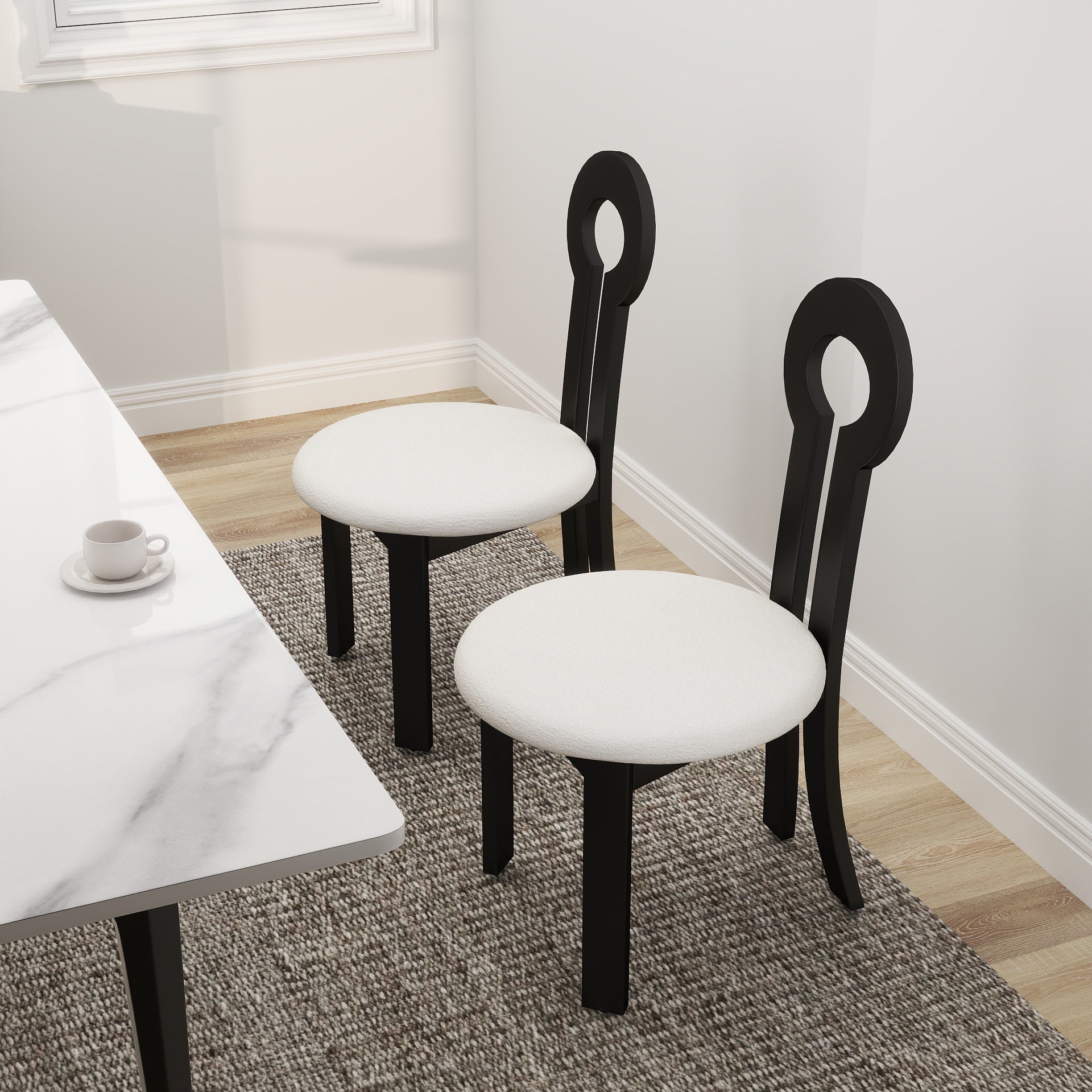 Modern Black & White Rubber Wood Dining Chair Set of 2