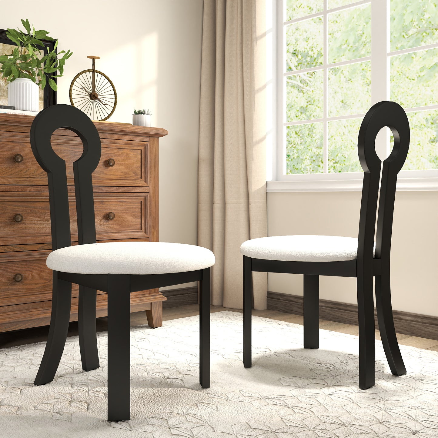Modern Black & White Rubber Wood Dining Chair Set of 2