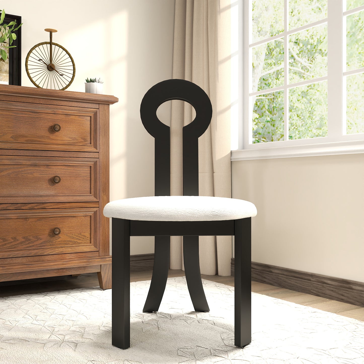 Modern Black & White Rubber Wood Dining Chair Set of 2