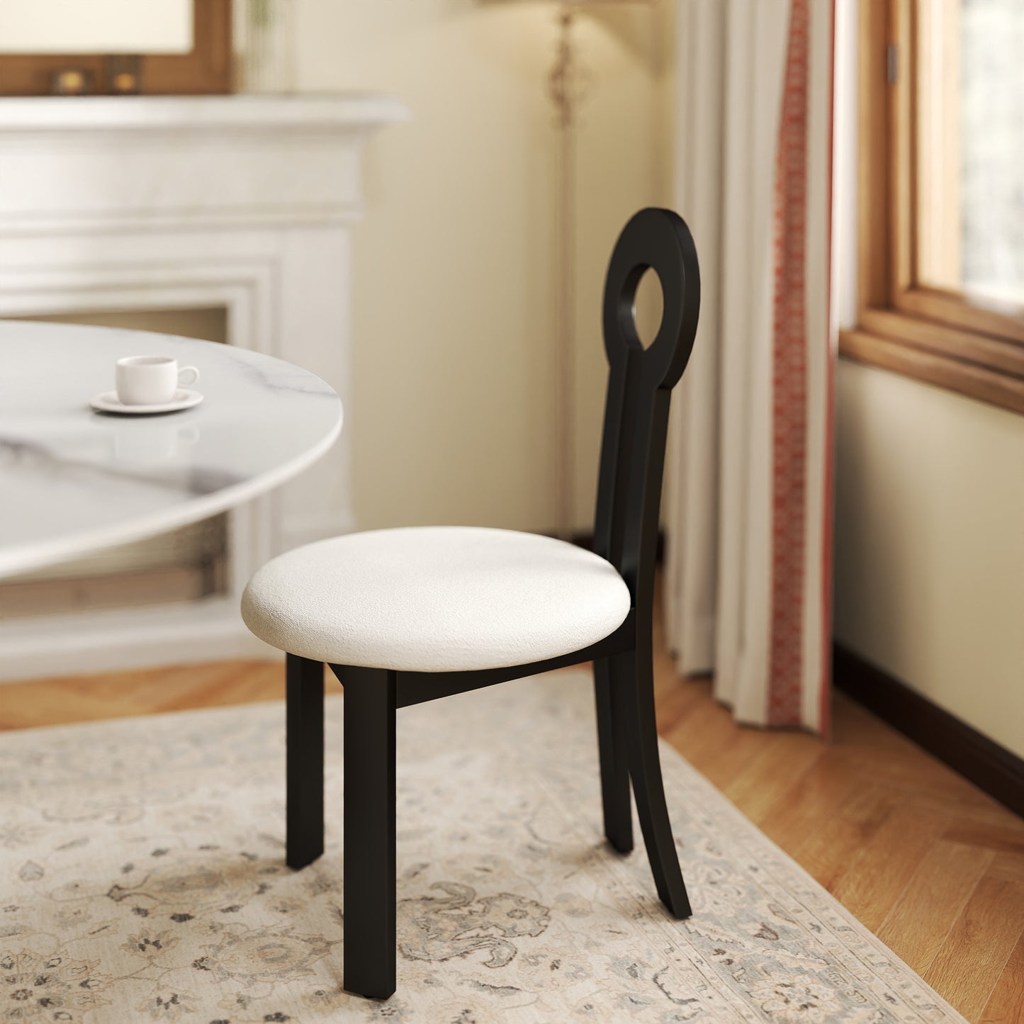 Modern Black & White Rubber Wood Dining Chair Set of 2