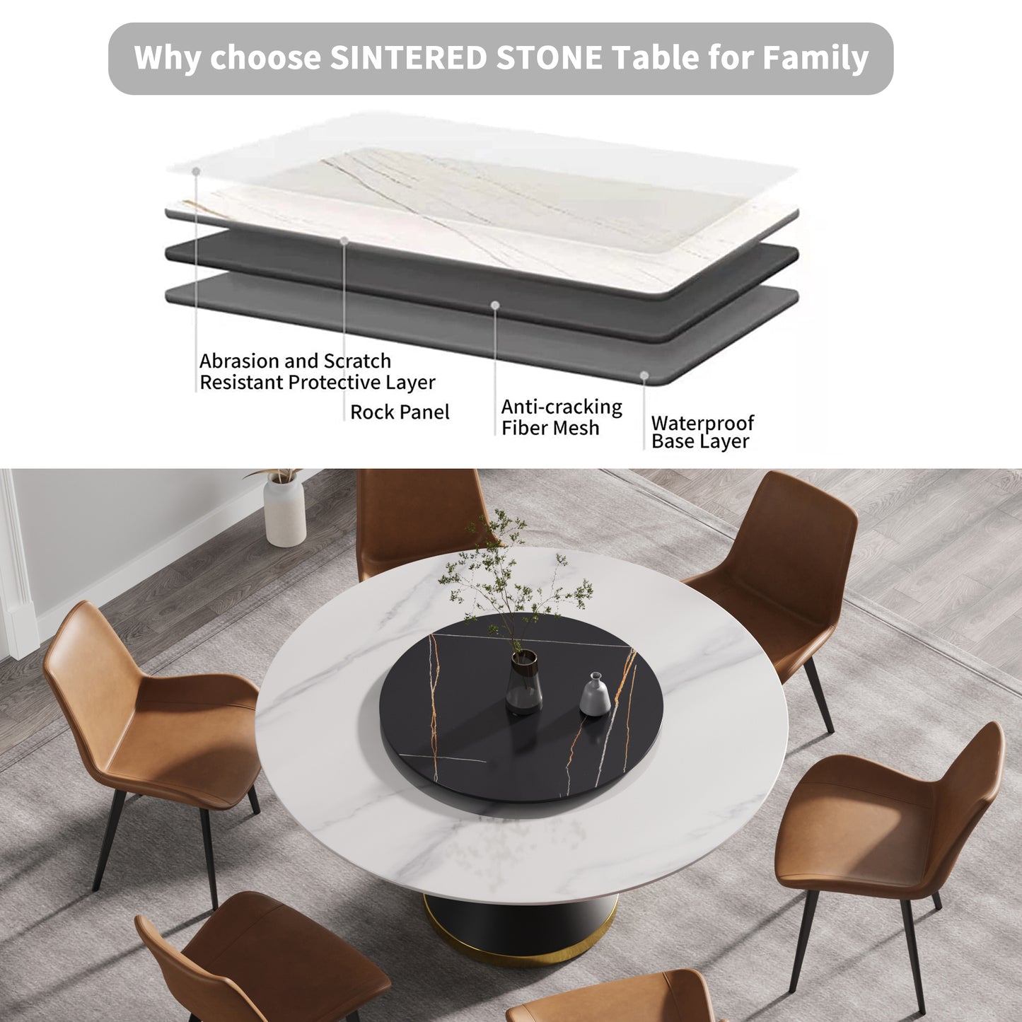 Large Round Marble Dining Table - 6 Person Capacity