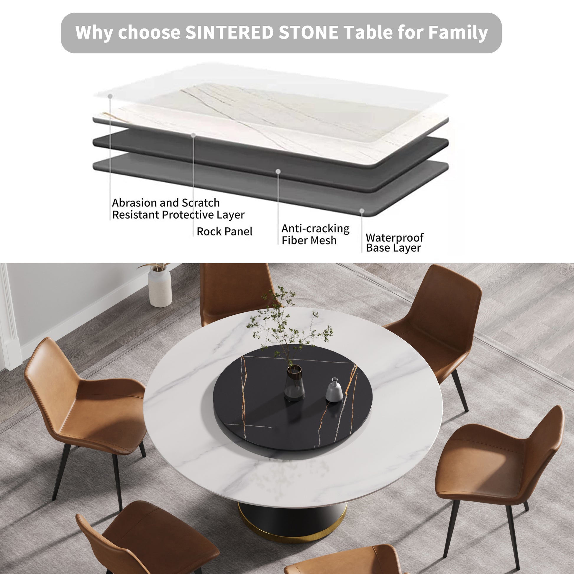 Large Round Marble Dining Table - 6 Person Capacity