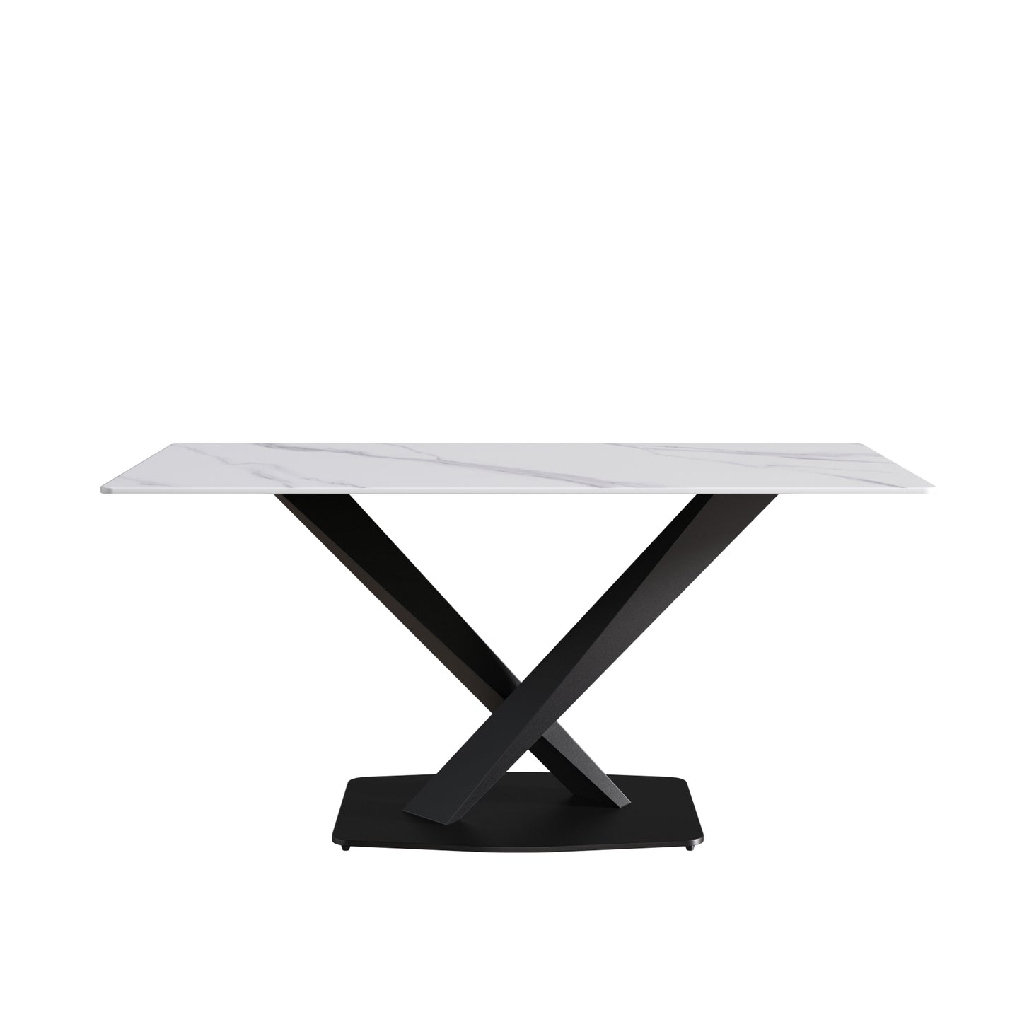 63-inch Modern White Dining Table - Sintered Stone, Metal Legs