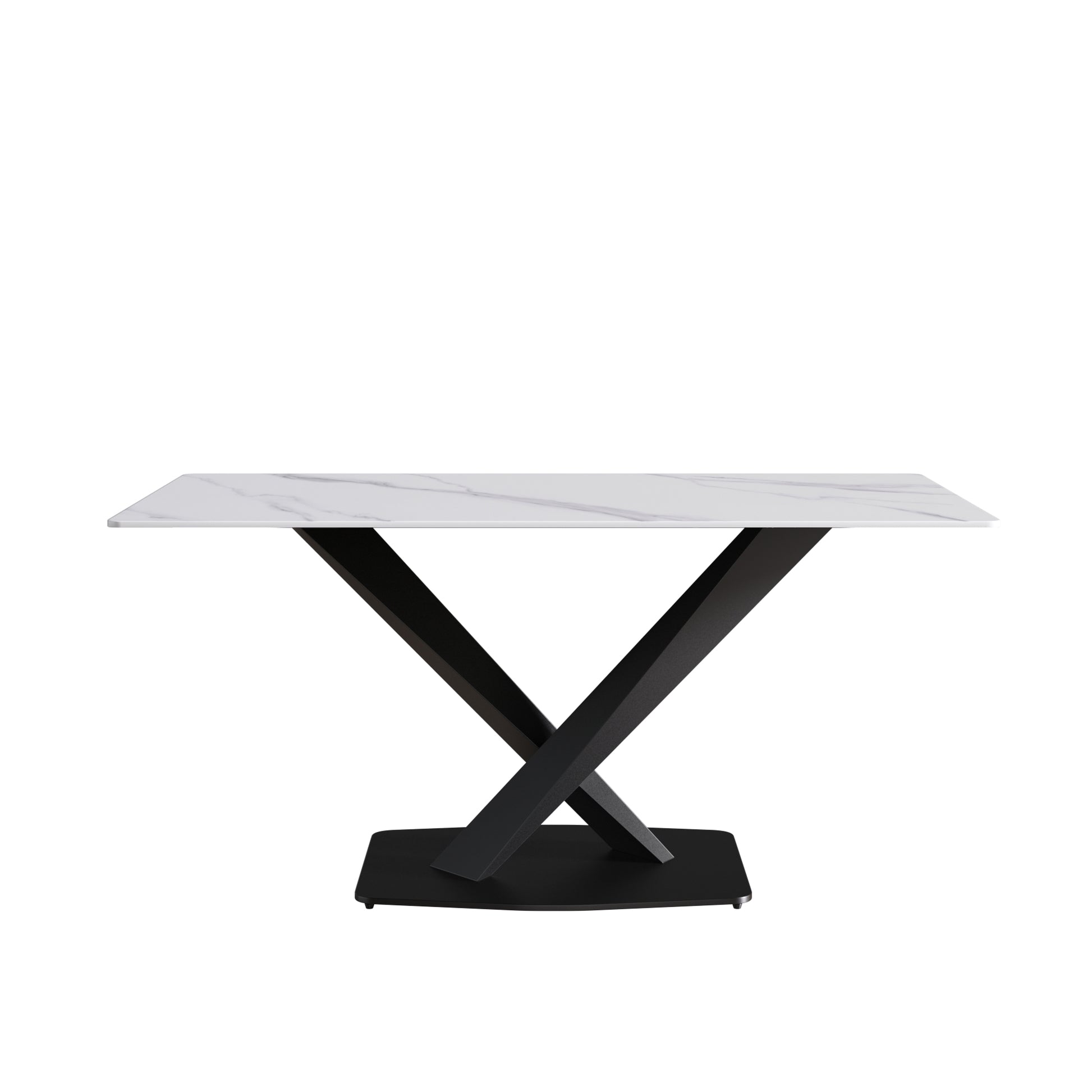 63-inch Modern White Dining Table - Sintered Stone, Metal Legs