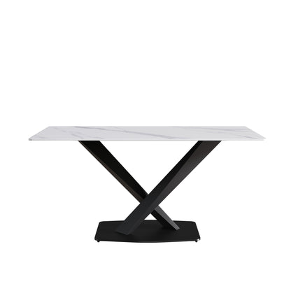 63-inch Modern White Dining Table - Sintered Stone, Metal Legs