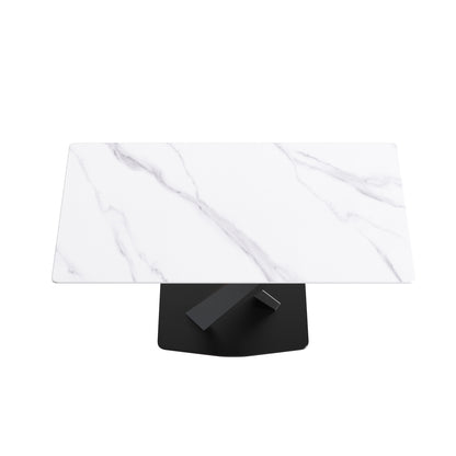 63-inch Modern White Dining Table - Sintered Stone, Metal Legs