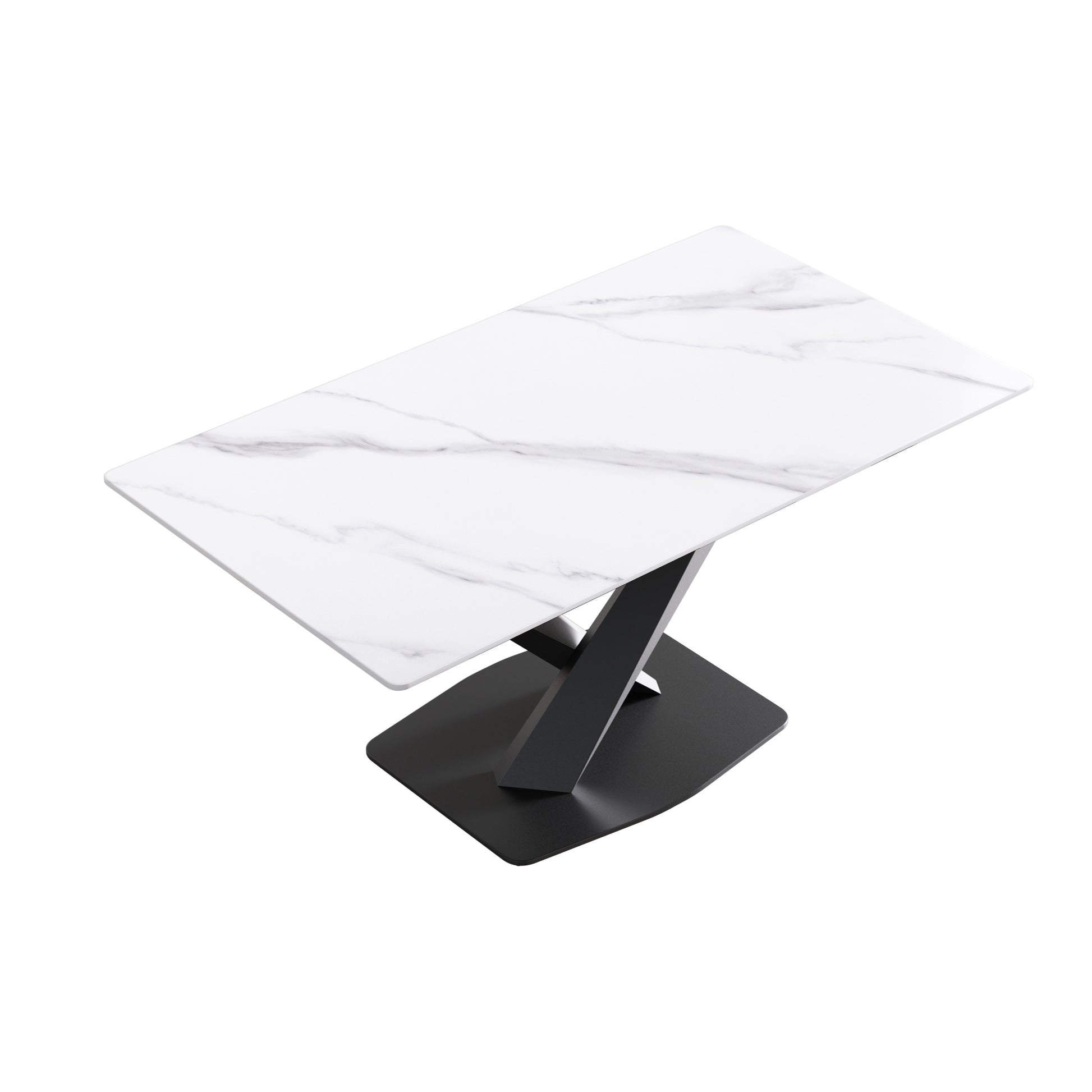 63-inch Modern White Dining Table - Sintered Stone, Metal Legs