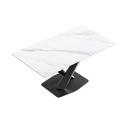 63-inch Modern White Dining Table - Sintered Stone, Metal Legs