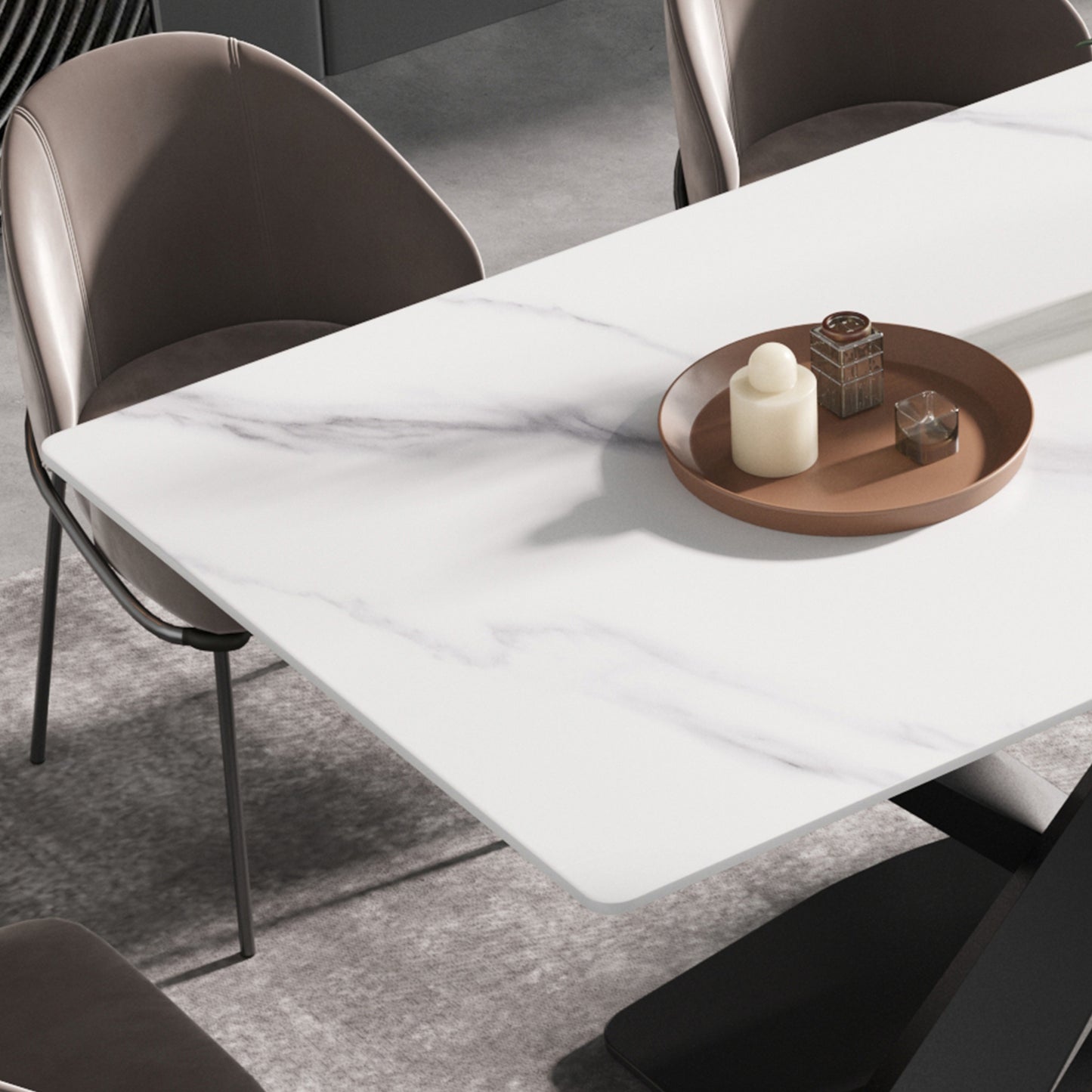 63-inch Modern White Dining Table - Sintered Stone, Metal Legs