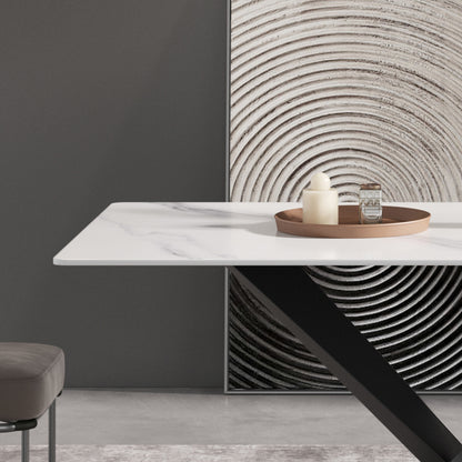 63-inch Modern White Dining Table - Sintered Stone, Metal Legs