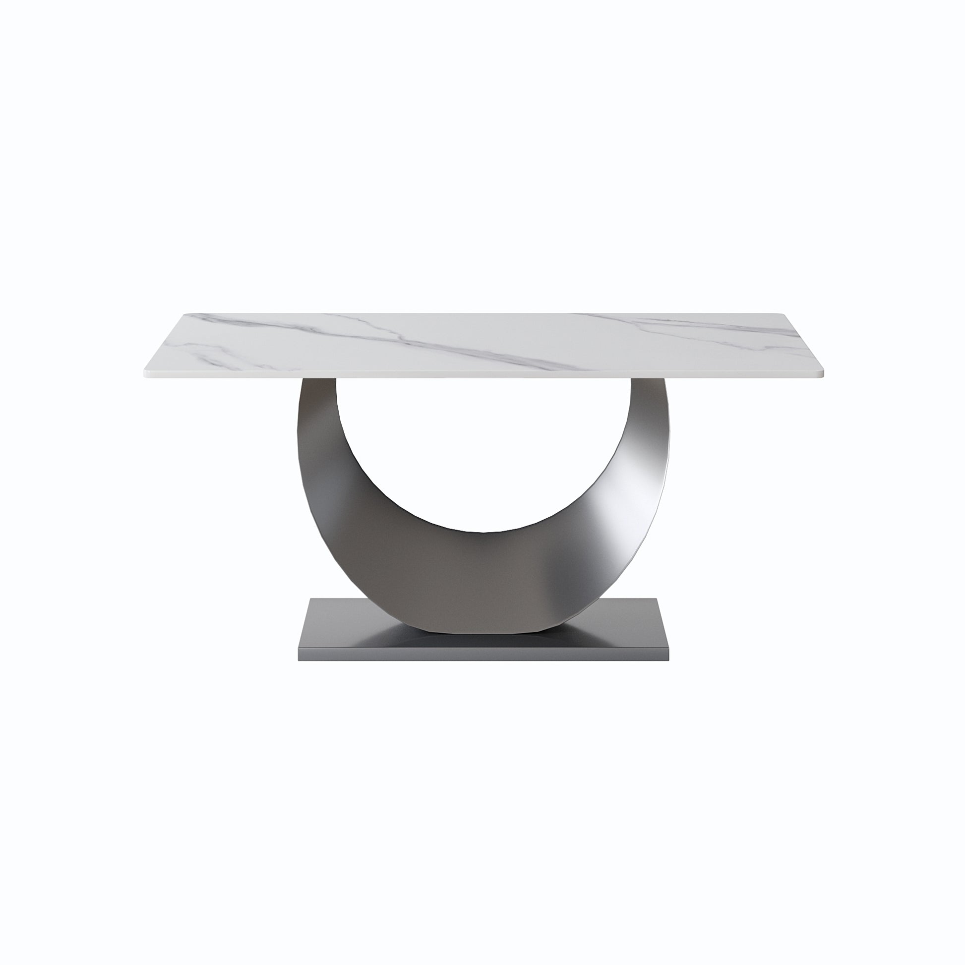 63 Inch Sintered Stone Dining Table with Crescent Base for Family Meals