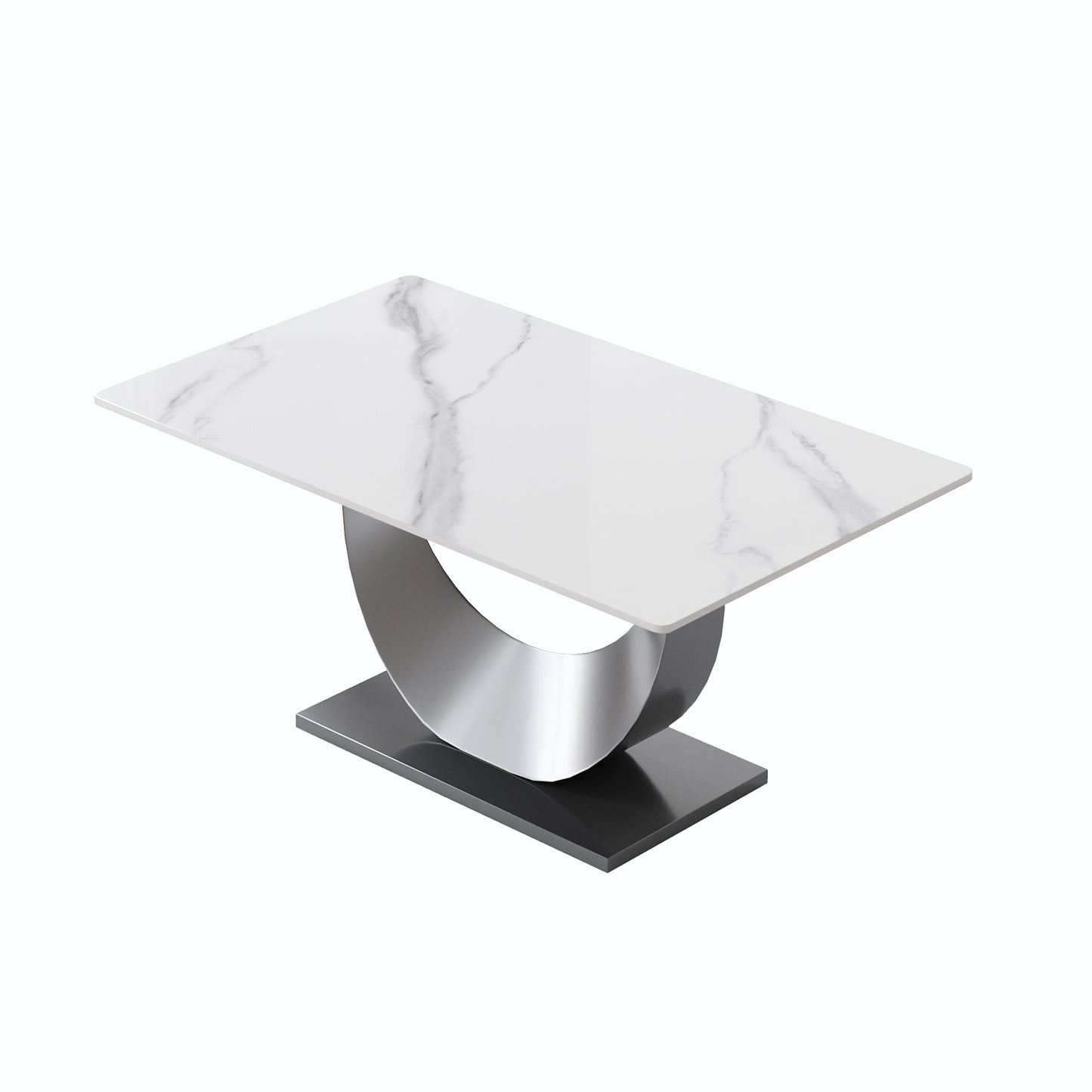 63 Inch Sintered Stone Dining Table with Crescent Base for Family Meals