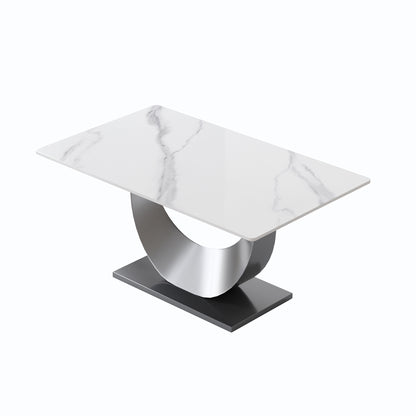 63 Inch Sintered Stone Dining Table with Crescent Base for Family Meals