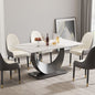 63" modern artificial stone white crescent-shaped black metal legs-can accommodate 6-8 people.