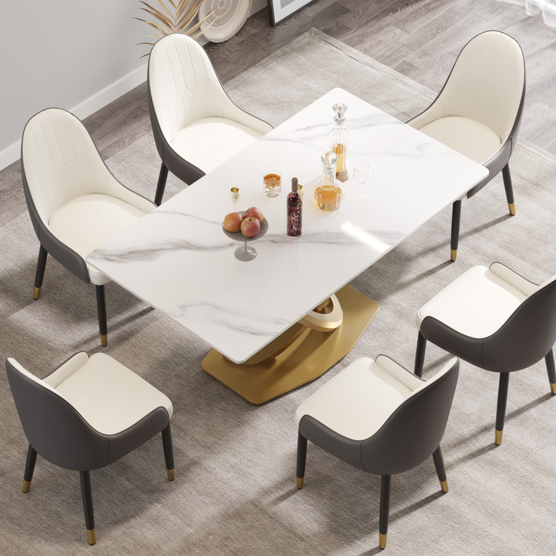 63" Modern White Sintered Stone Dining Table - Seats 6-8