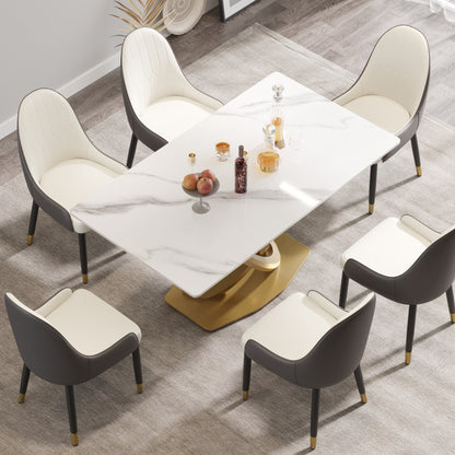 63" Modern White Sintered Stone Dining Table - Seats 6-8