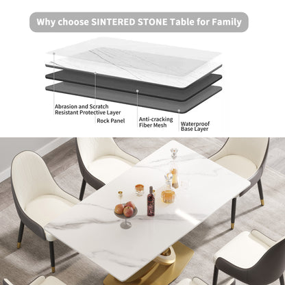 63" Modern White Sintered Stone Dining Table - Seats 6-8