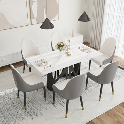 63" Modern Black & White Dining Table - Sintered Stone Top