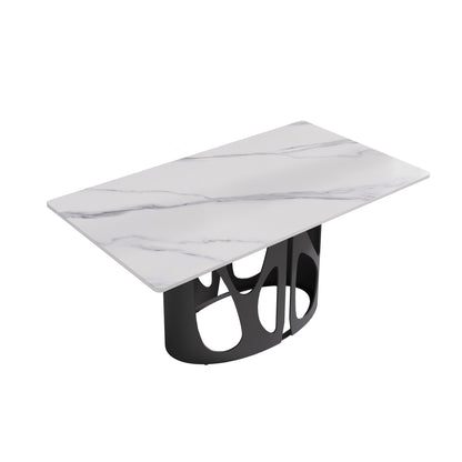 63" Modern Black & White Dining Table - Sintered Stone Top