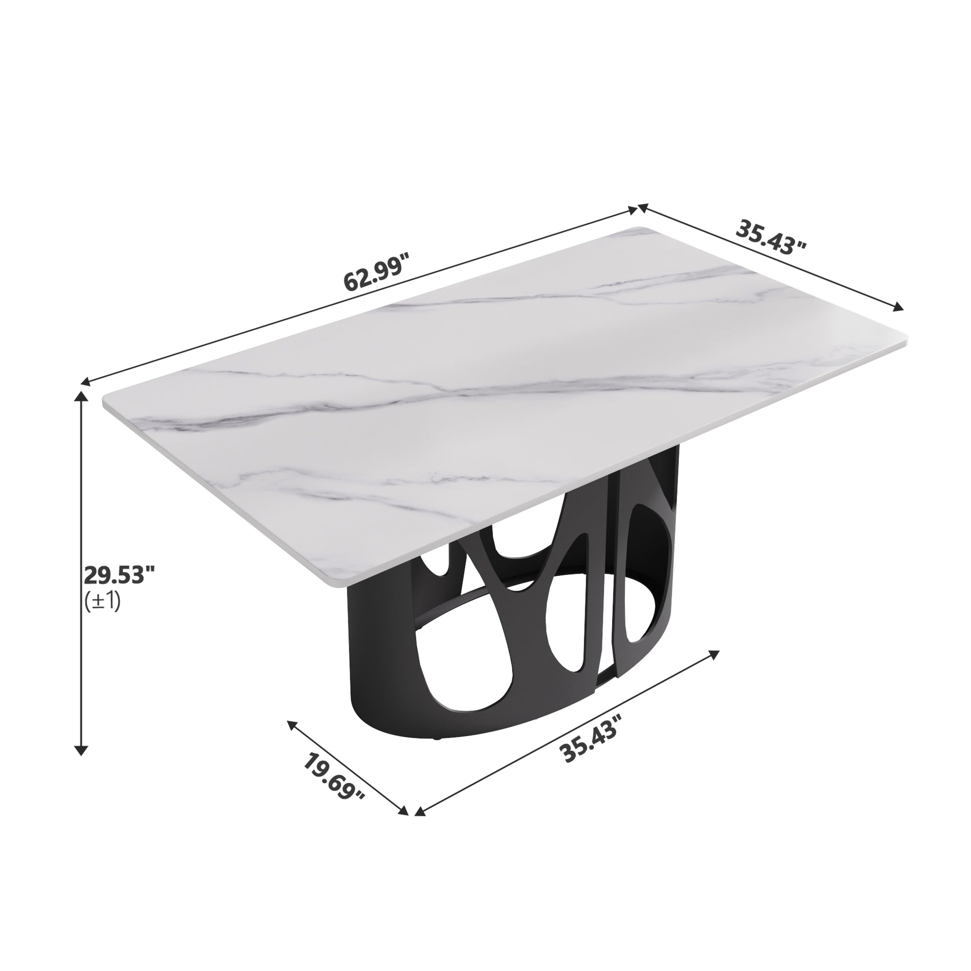 63" Modern Black & White Dining Table - Sintered Stone Top
