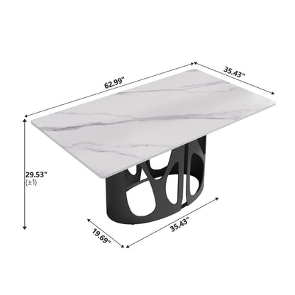 63" Modern Black & White Dining Table - Sintered Stone Top