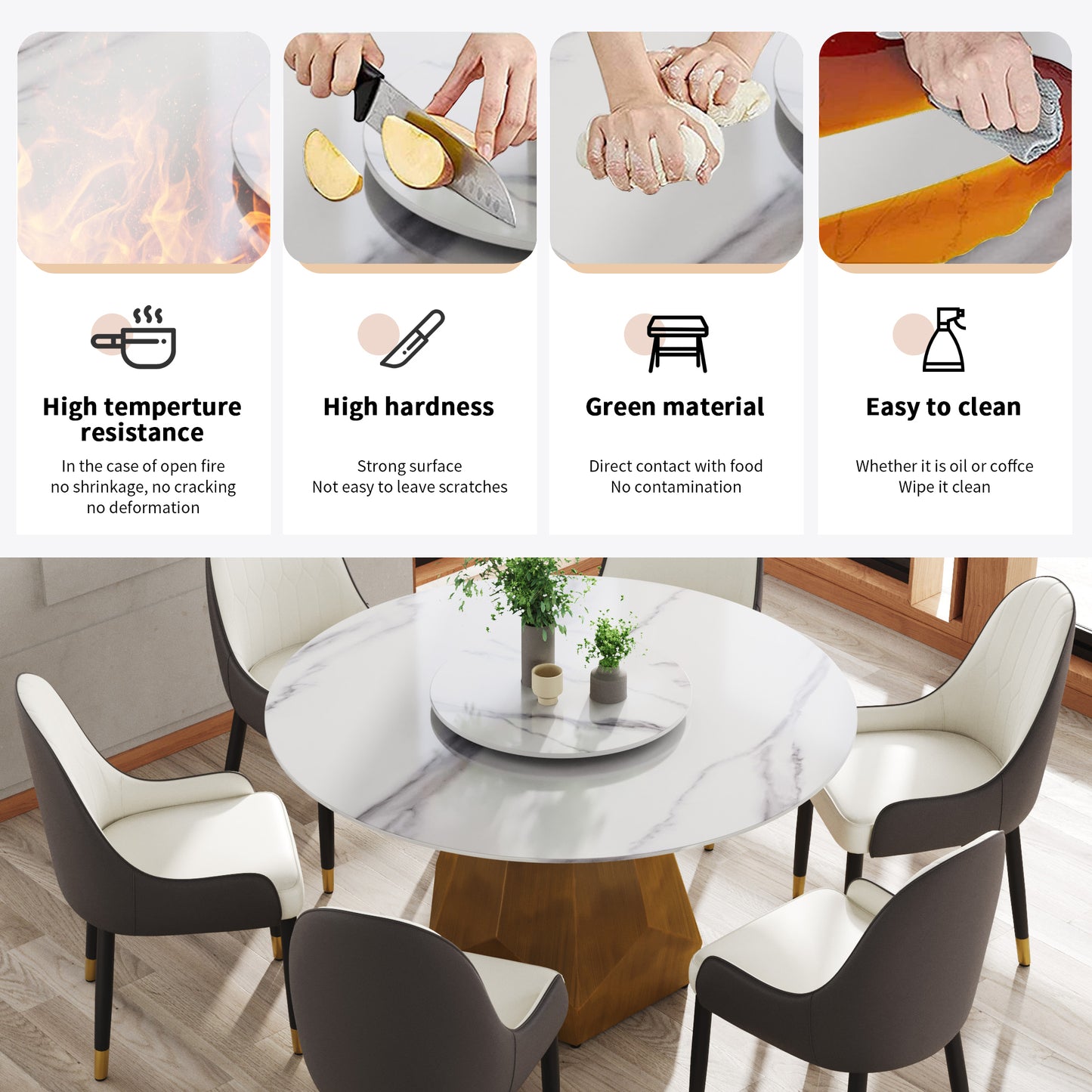 53 Inch Round White Dining Table - Sintered Stone