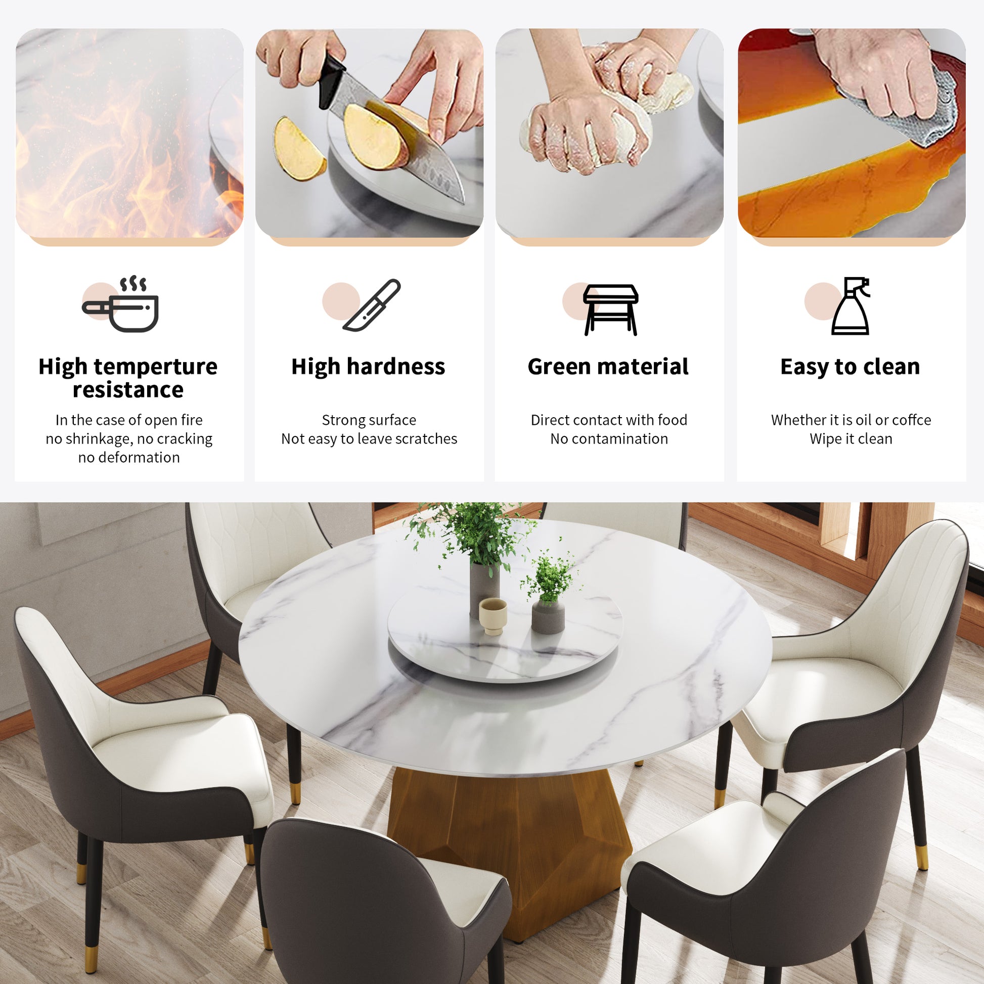 53 Inch Round White Dining Table - Sintered Stone