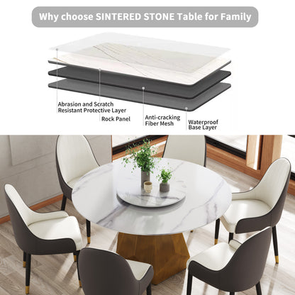 53 Inch Round White Dining Table - Sintered Stone