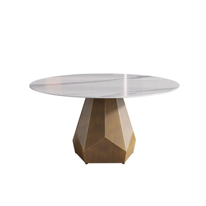 Round Marble Dining Table with Metal Base for Kitchen or Dining Room