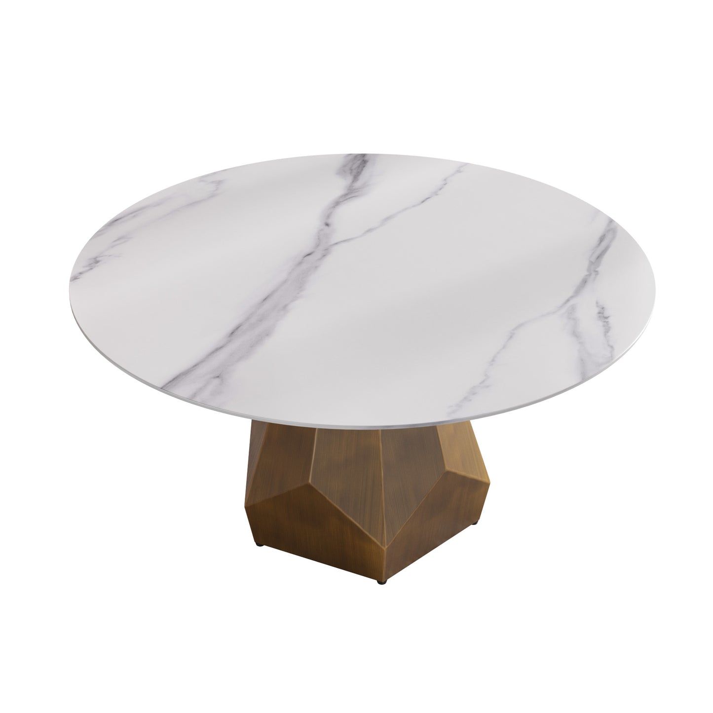 Round Marble Dining Table with Metal Base for Kitchen or Dining Room