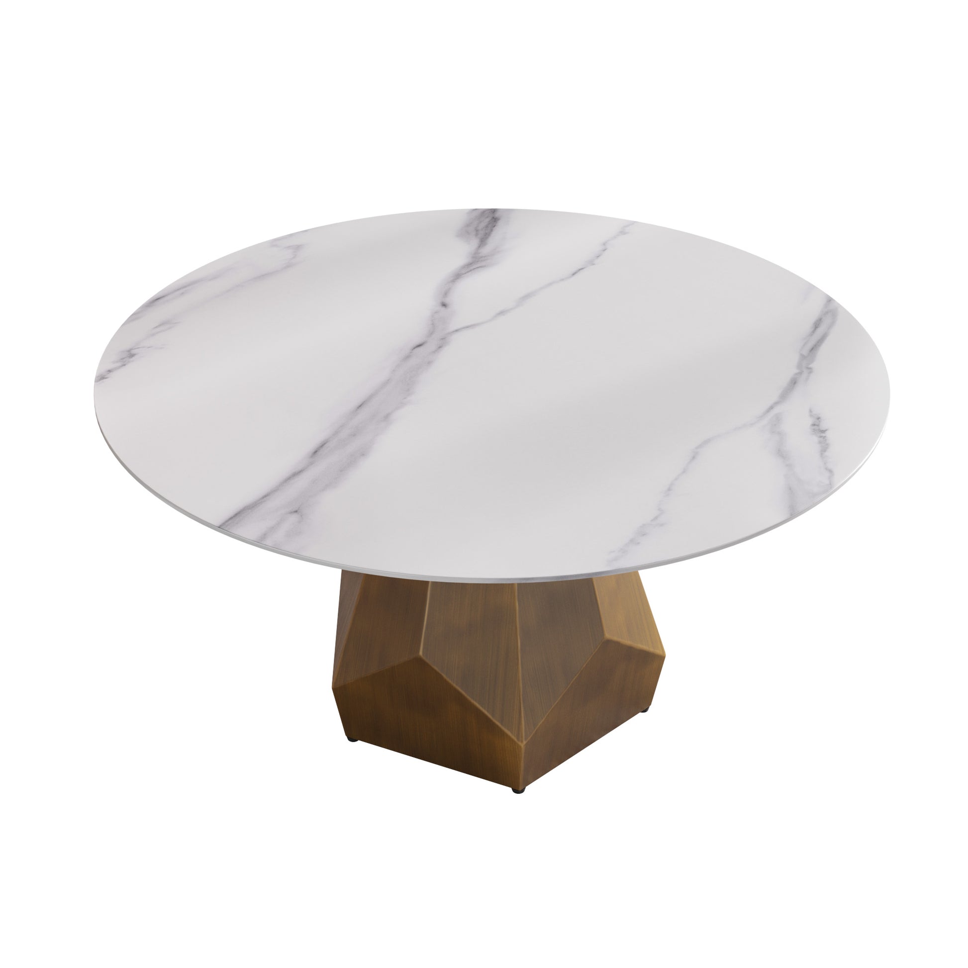 Round Marble Dining Table with Metal Base for Kitchen or Dining Room