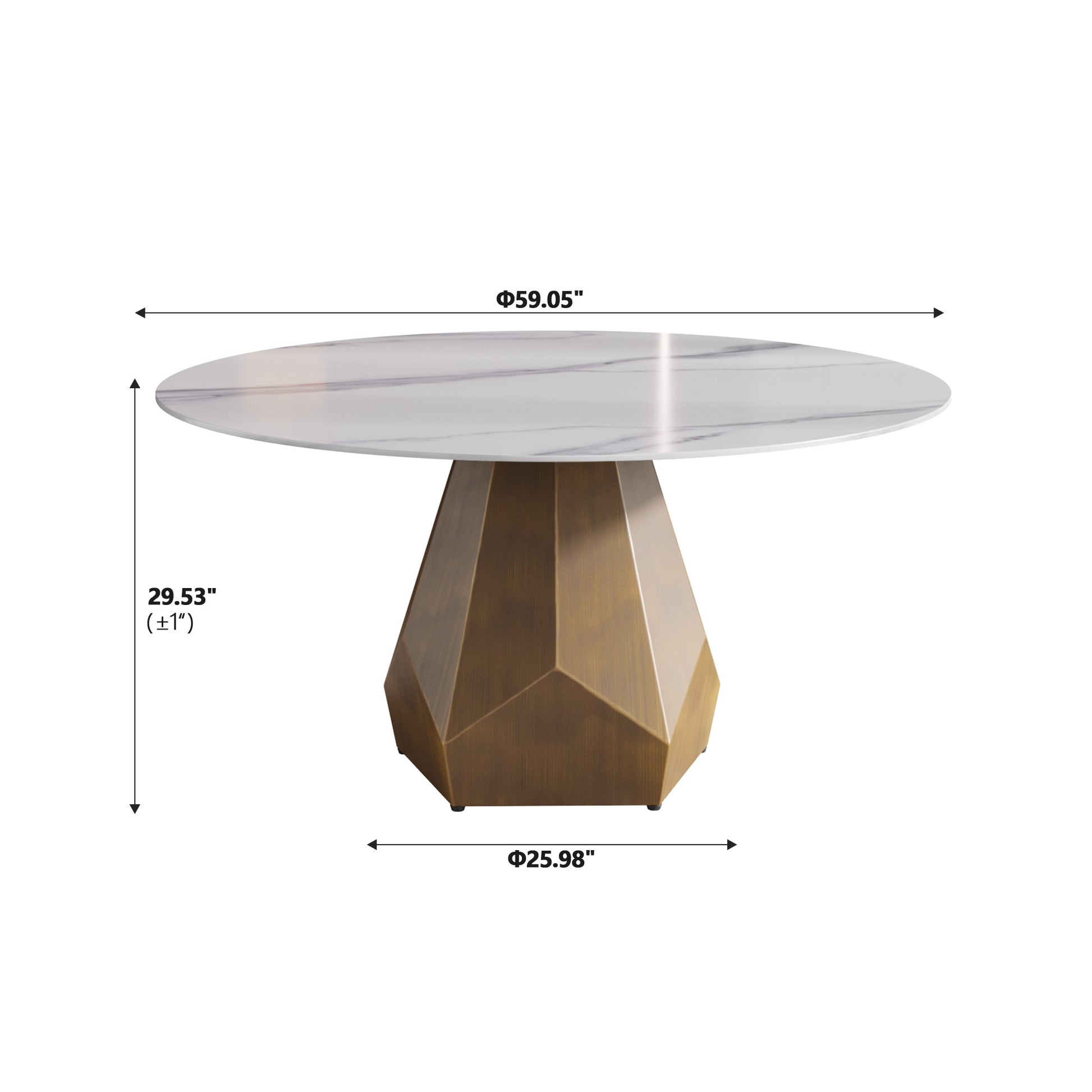 Round Marble Dining Table with Metal Base for Kitchen or Dining Room