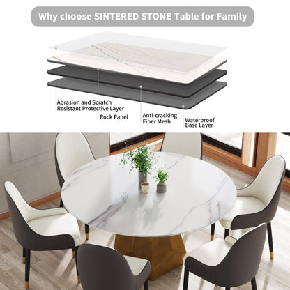 Round Marble Dining Table with Metal Base for Kitchen or Dining Room