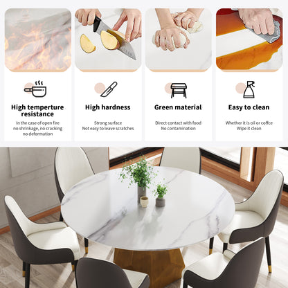 Round Marble Dining Table with Metal Base for Kitchen or Dining Room