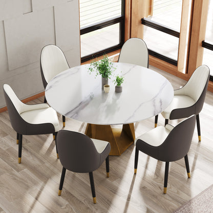 Round Sintered Stone Dining Table with Bronze Metal Base