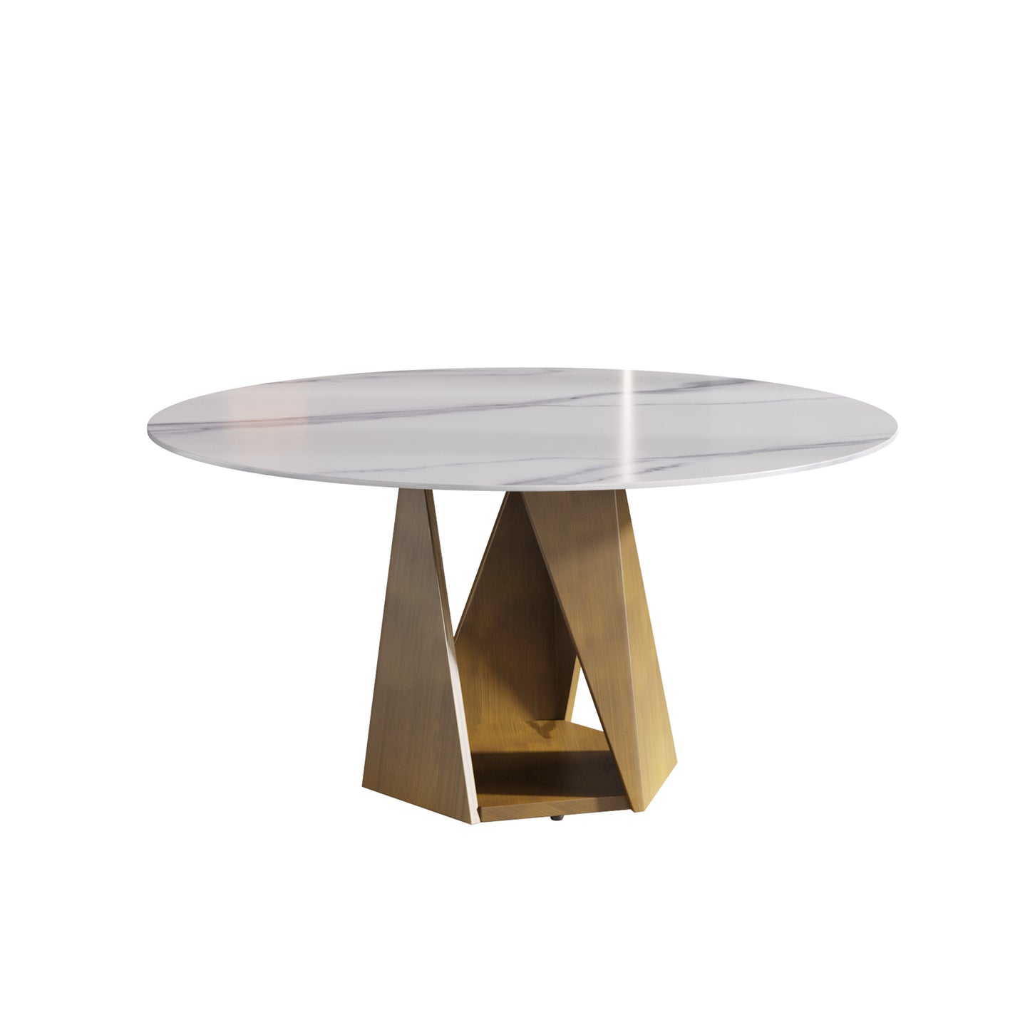Round Sintered Stone Dining Table with Bronze Metal Base