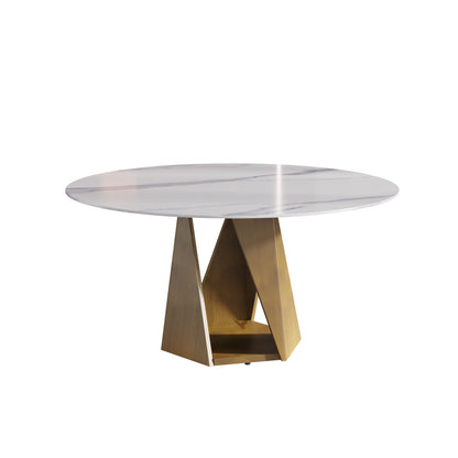 Round Sintered Stone Dining Table with Bronze Metal Base
