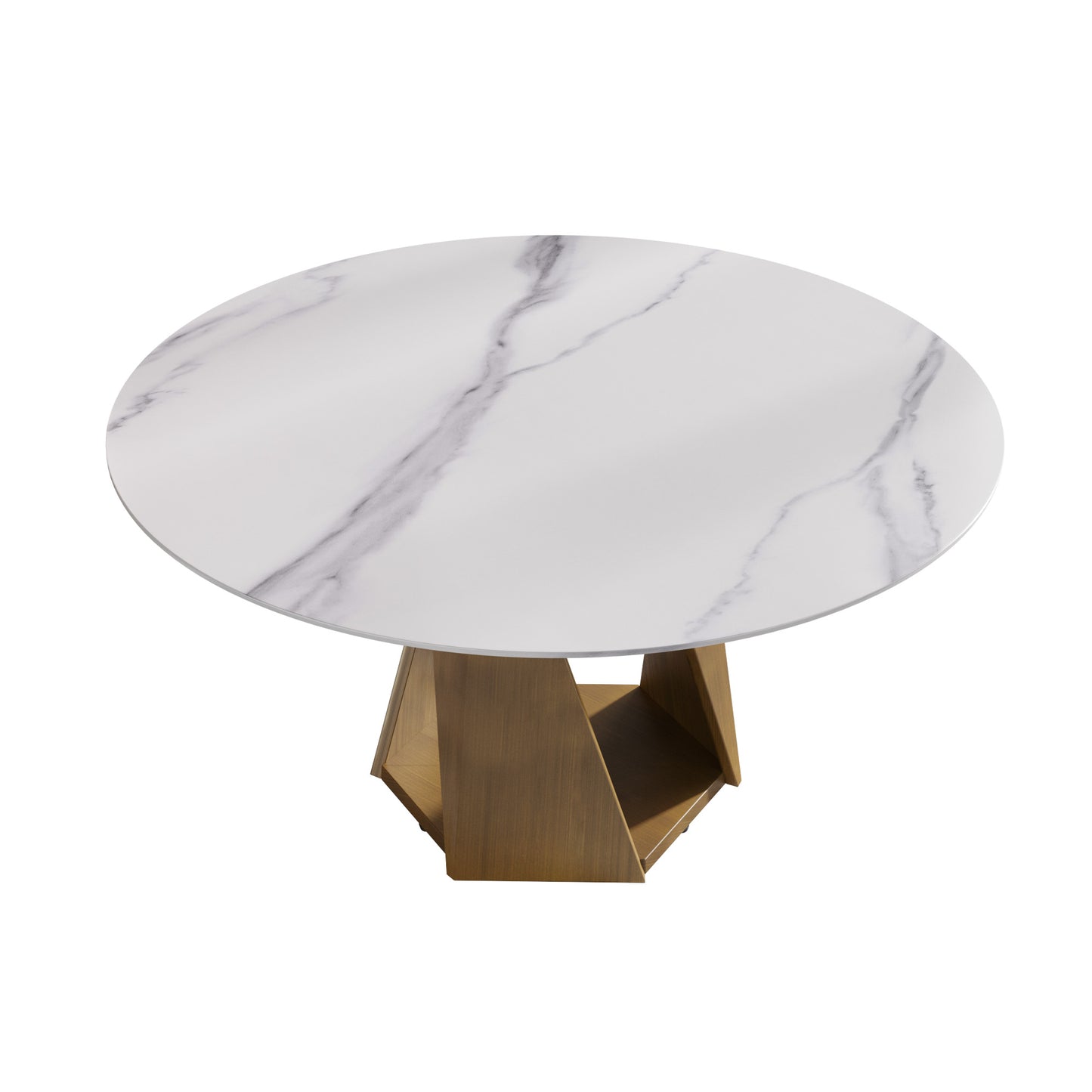 Round Sintered Stone Dining Table with Bronze Metal Base