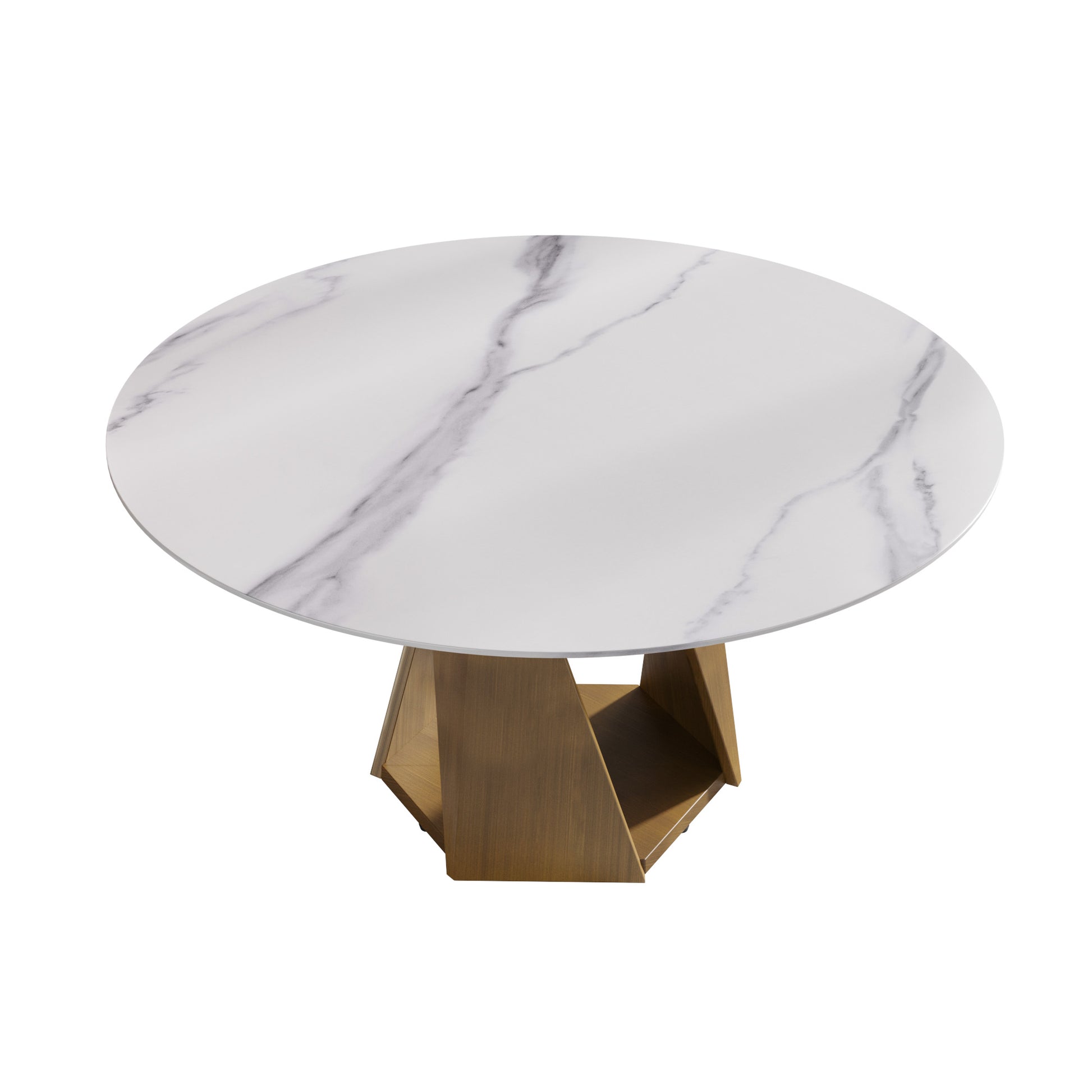 Round Sintered Stone Dining Table with Bronze Metal Base
