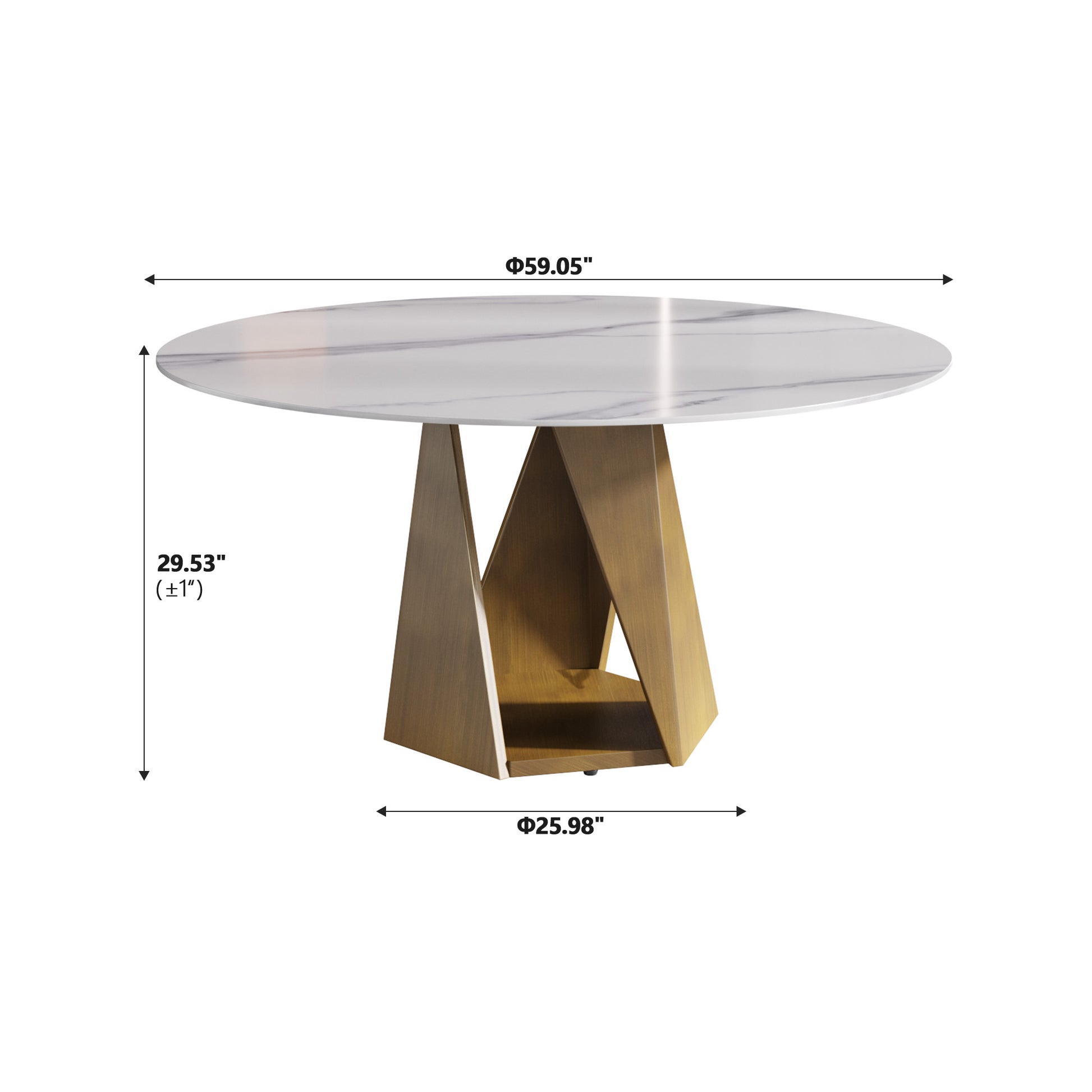 Round Sintered Stone Dining Table with Bronze Metal Base