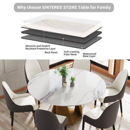 Round Sintered Stone Dining Table with Bronze Metal Base