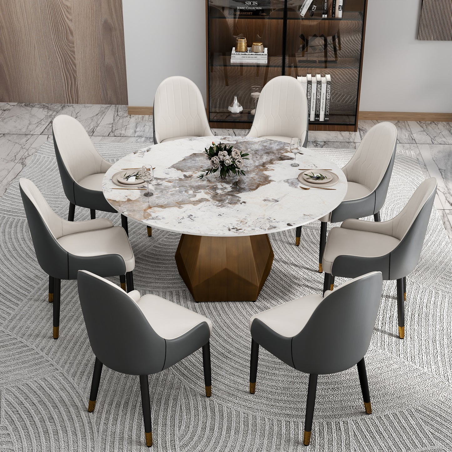 Round Sintered Stone Dining Table - Seats 8 White