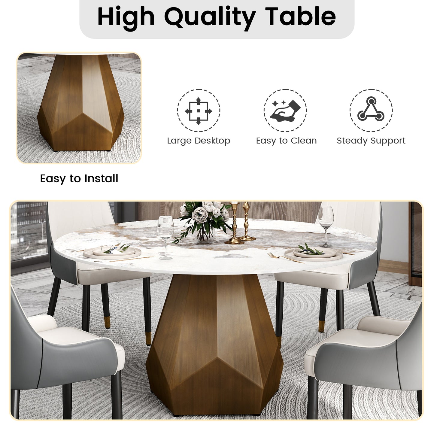 Round Sintered Stone Dining Table - Seats 8 White