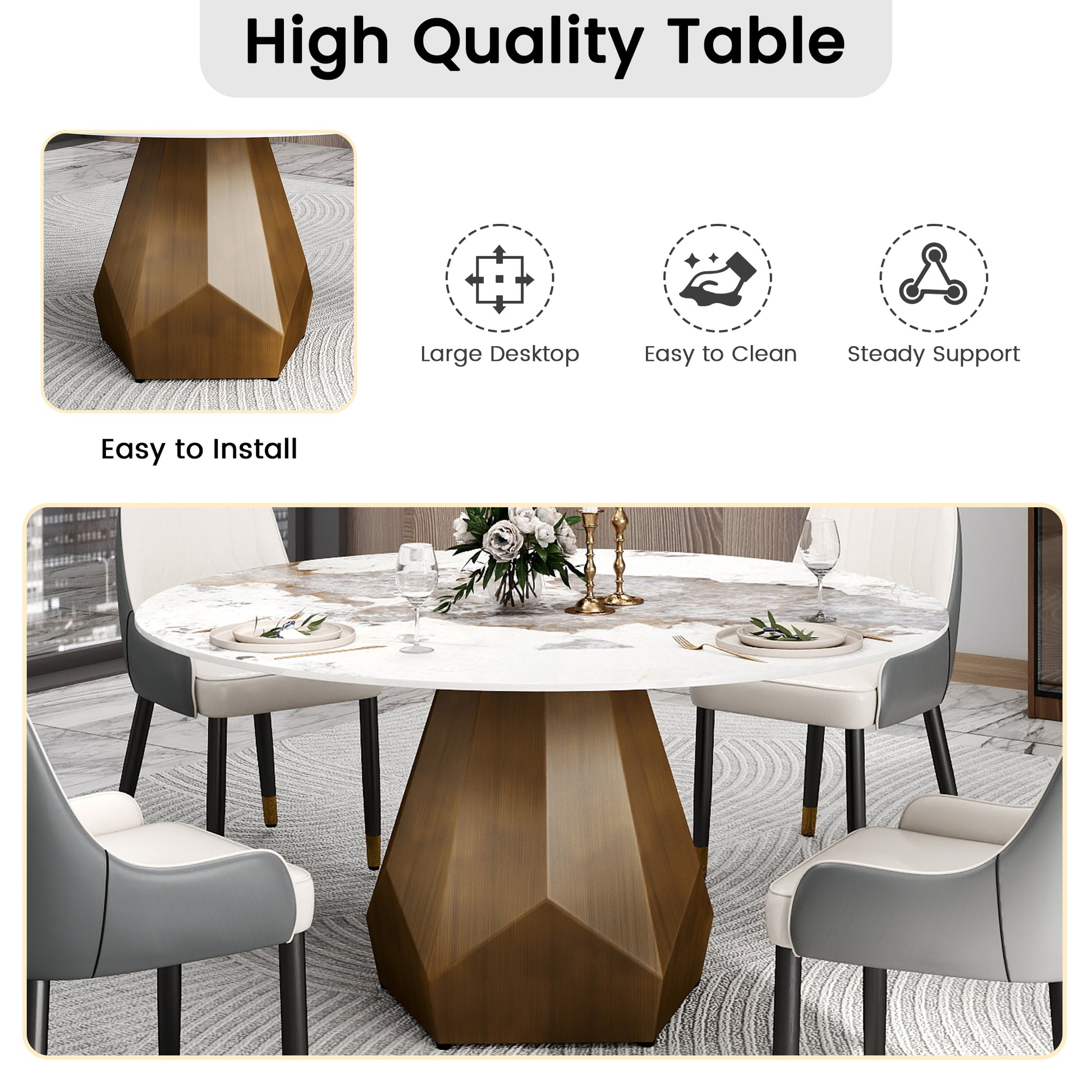 Round Sintered Stone Dining Table - Seats 8 White