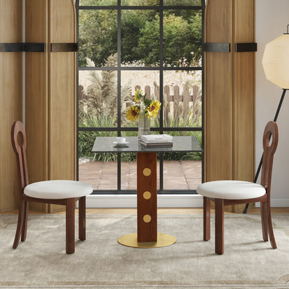 Modern Square Dining Table, 33.5" Tempered Glass Table with Wooden Leg & Gold Base, 2 - Person Kitchen Table for Small Space, 150lbs Weight Capacity(Only the Negotiation Table)
